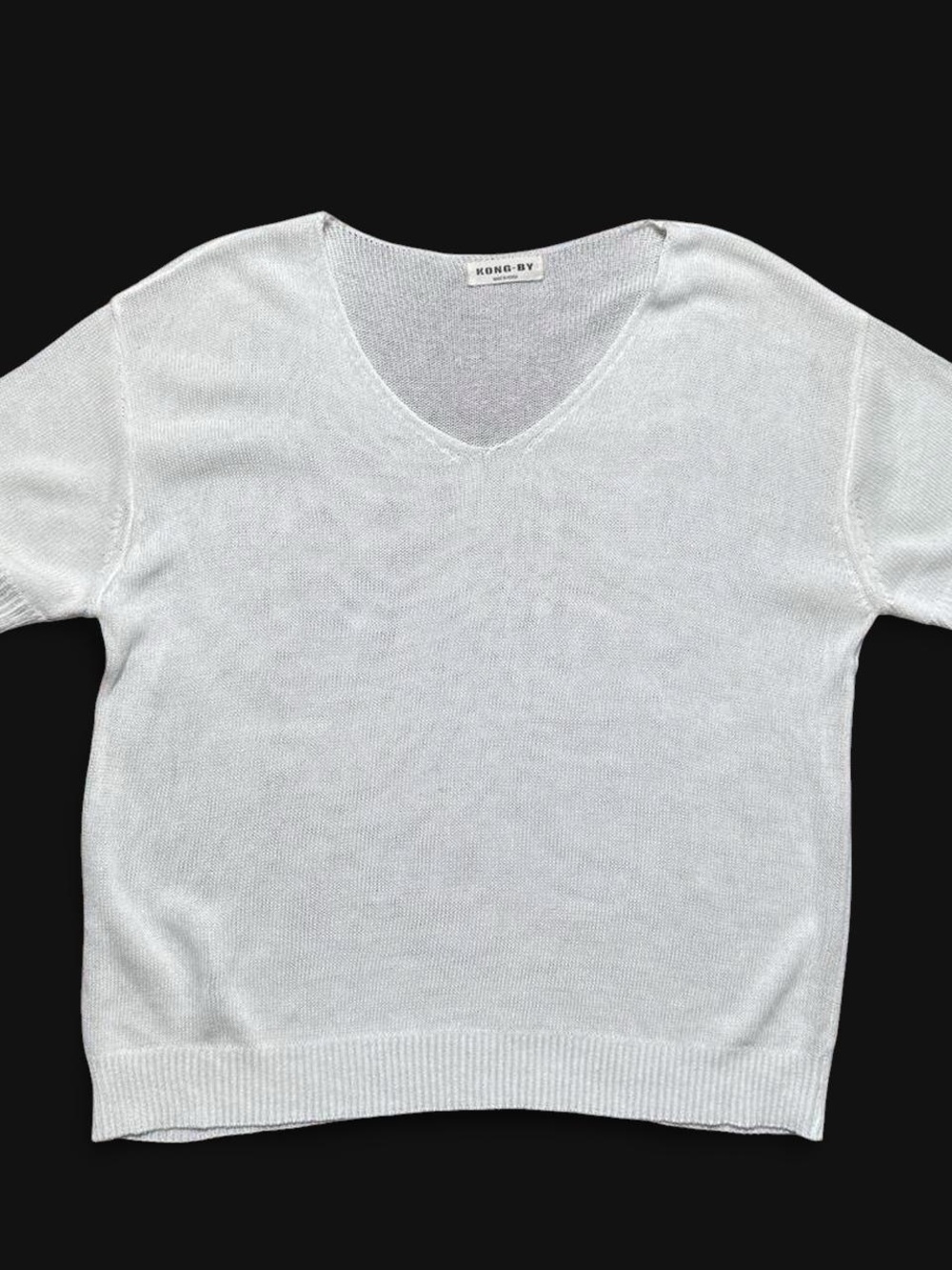KONG-BY White Lightweight Sheer V-Neck Knit Top (Made in Korea